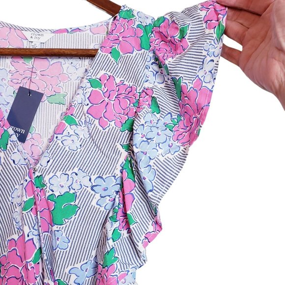 Crown & Ivy Womens Maxi Dress Size 10 Multicolor Floral Ruffle Sleeve V Neck NEW - Picture 7 of 16